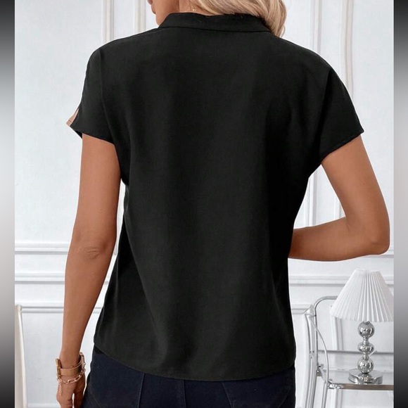 Abstract Geo Print Work Office Top Blouse Shirt Black - Picture 2 of 4